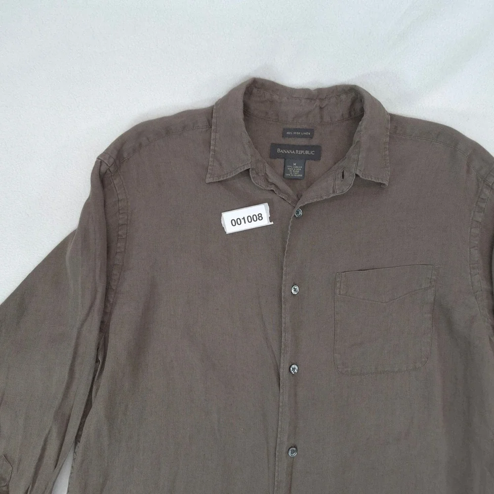Banana Republic Shirt Irish Linen Brown Medium Mens Long Sleeve Coastal Safari M